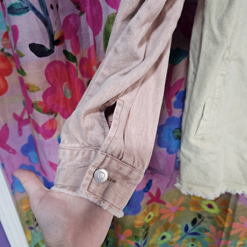 Entro Color Block pink Cream White Denim Jacket Size XL Womens - Picture 3 of 7